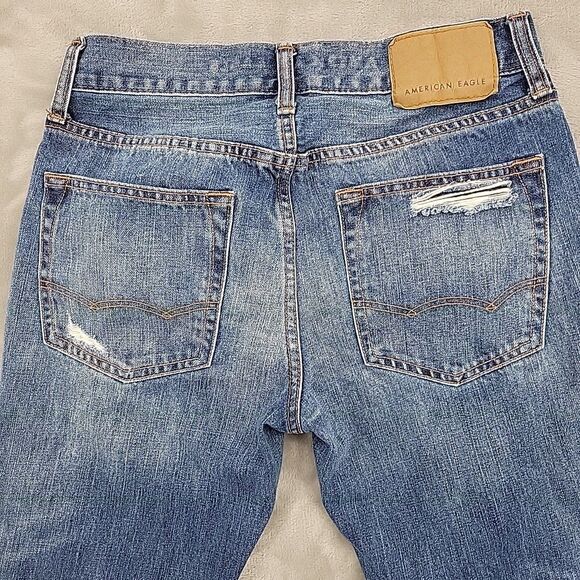 American Eagle Mens Jeans Size 28x26.5 Original Straight Distressed 100% Cotton - Picture 4 of 11